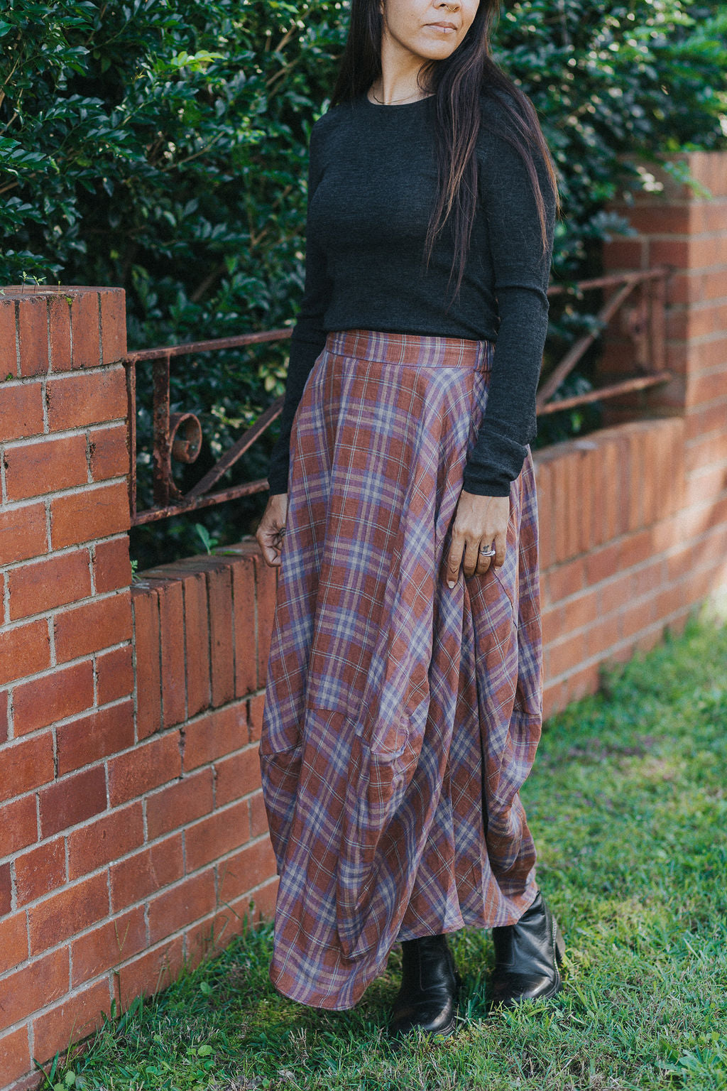 Lavigne Asymmetrical Linen Skirt in Plaid