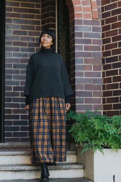 French Linen Culottes in Blue Tweed Check