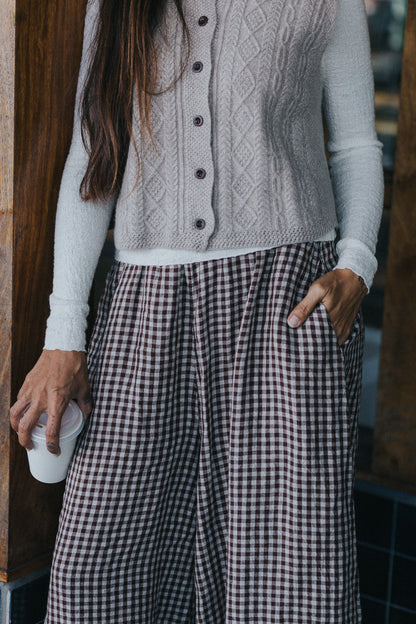 Women’s Eadie Gingham Linen Pants – 100% French Linen Relaxed Fit