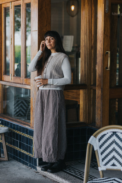 Women’s Eadie Gingham Linen Pants – 100% French Linen Relaxed Fit