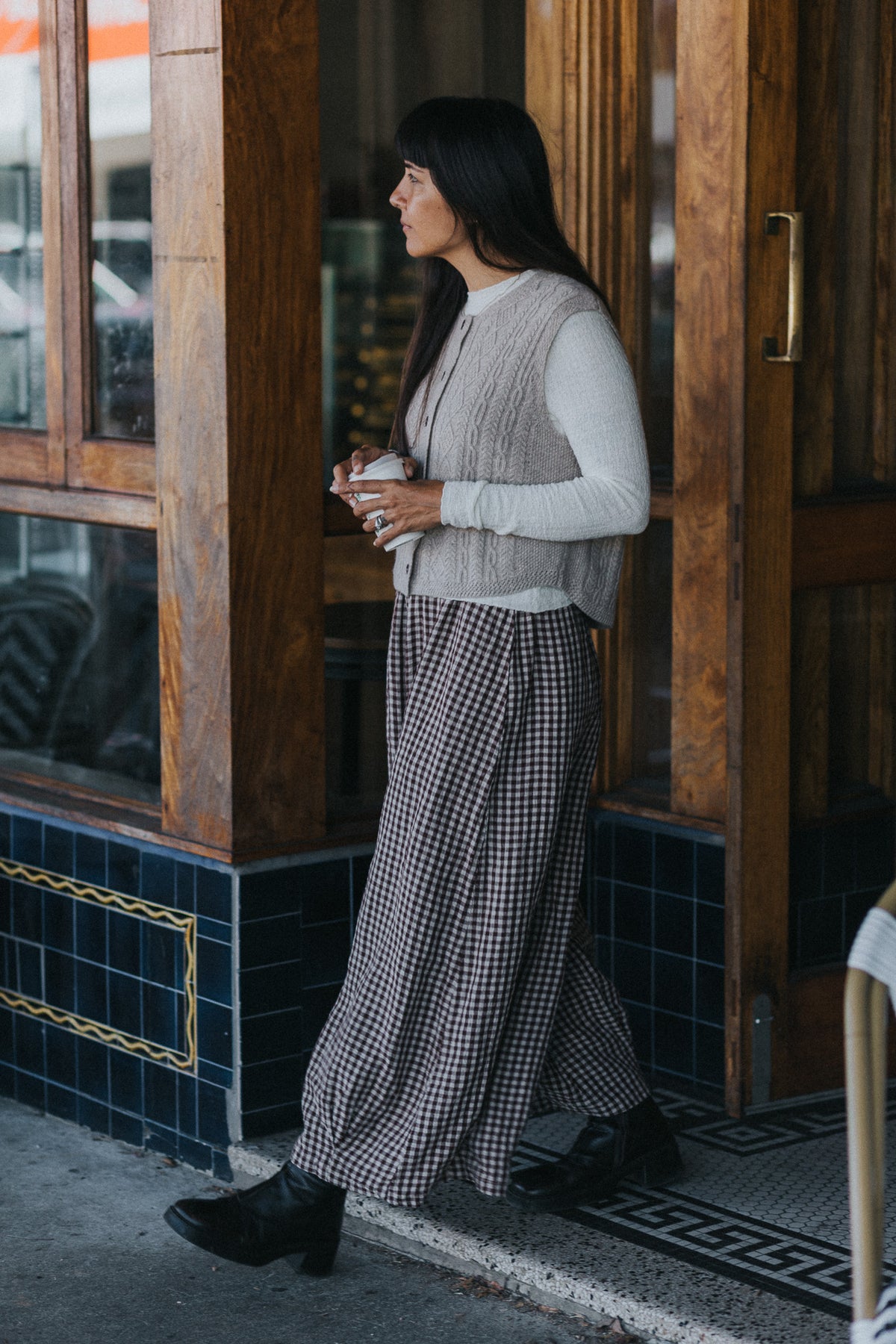 Women’s Eadie Gingham Linen Pants – 100% French Linen Relaxed Fit