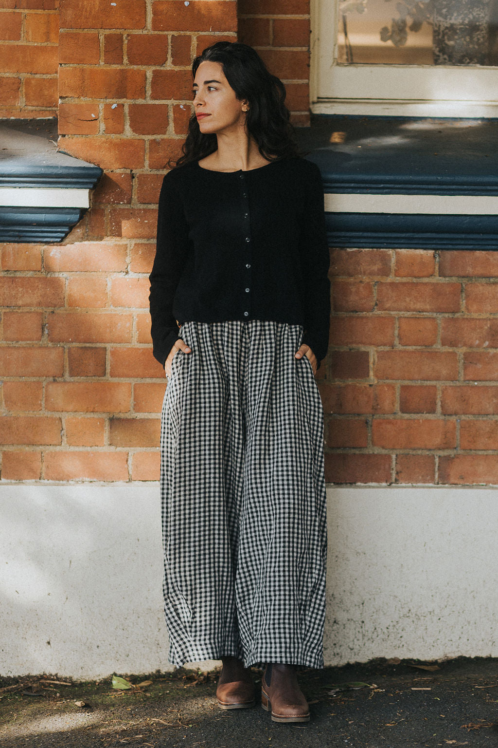 Women’s Eadie Gingham Linen Pants – 100% French Linen Relaxed Fit