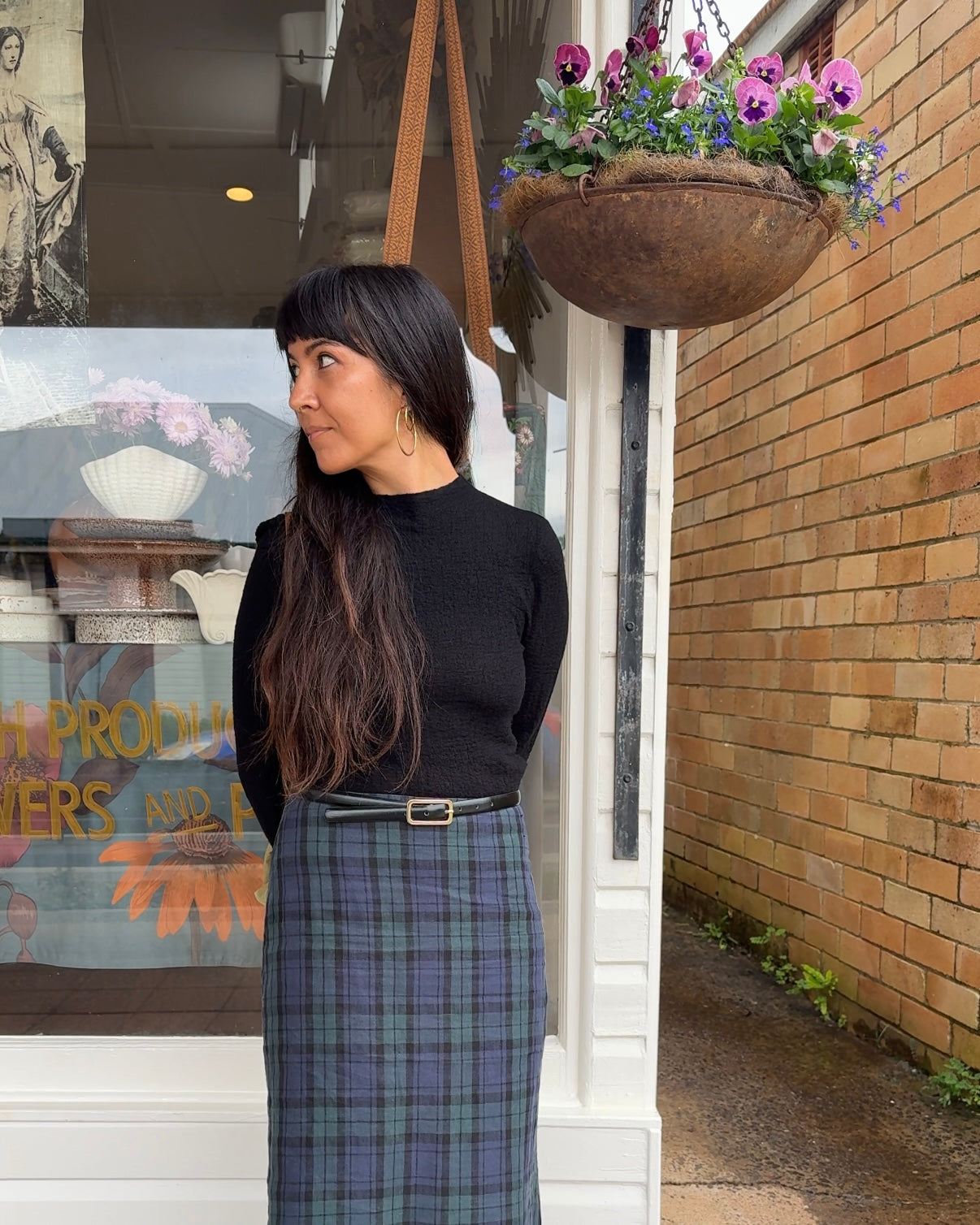 Francie French Linen Maxi Skirt in Blue Tartan