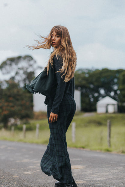 Francie French Linen Maxi Skirt in Blue Tartan