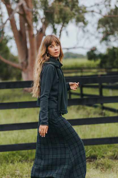 Francie French Linen Maxi Skirt in Blue Tartan