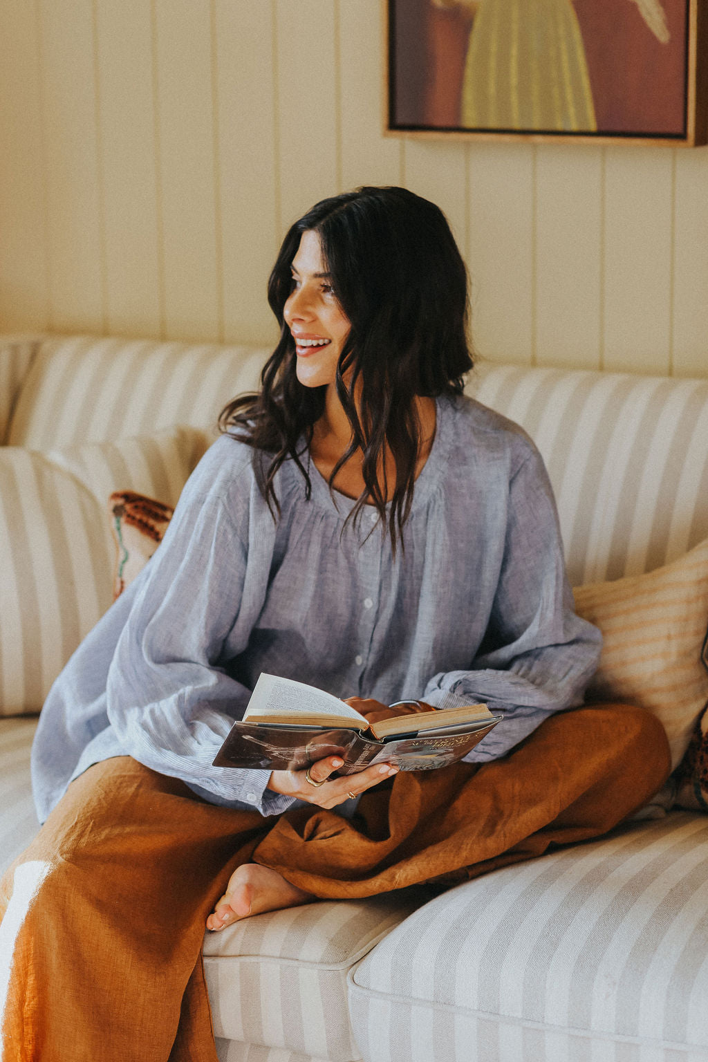 Eadie French Linen Pants with Drawstring