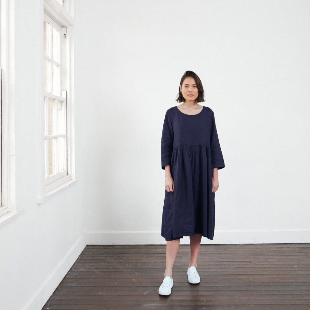 Journee French Linen Dress French Navy