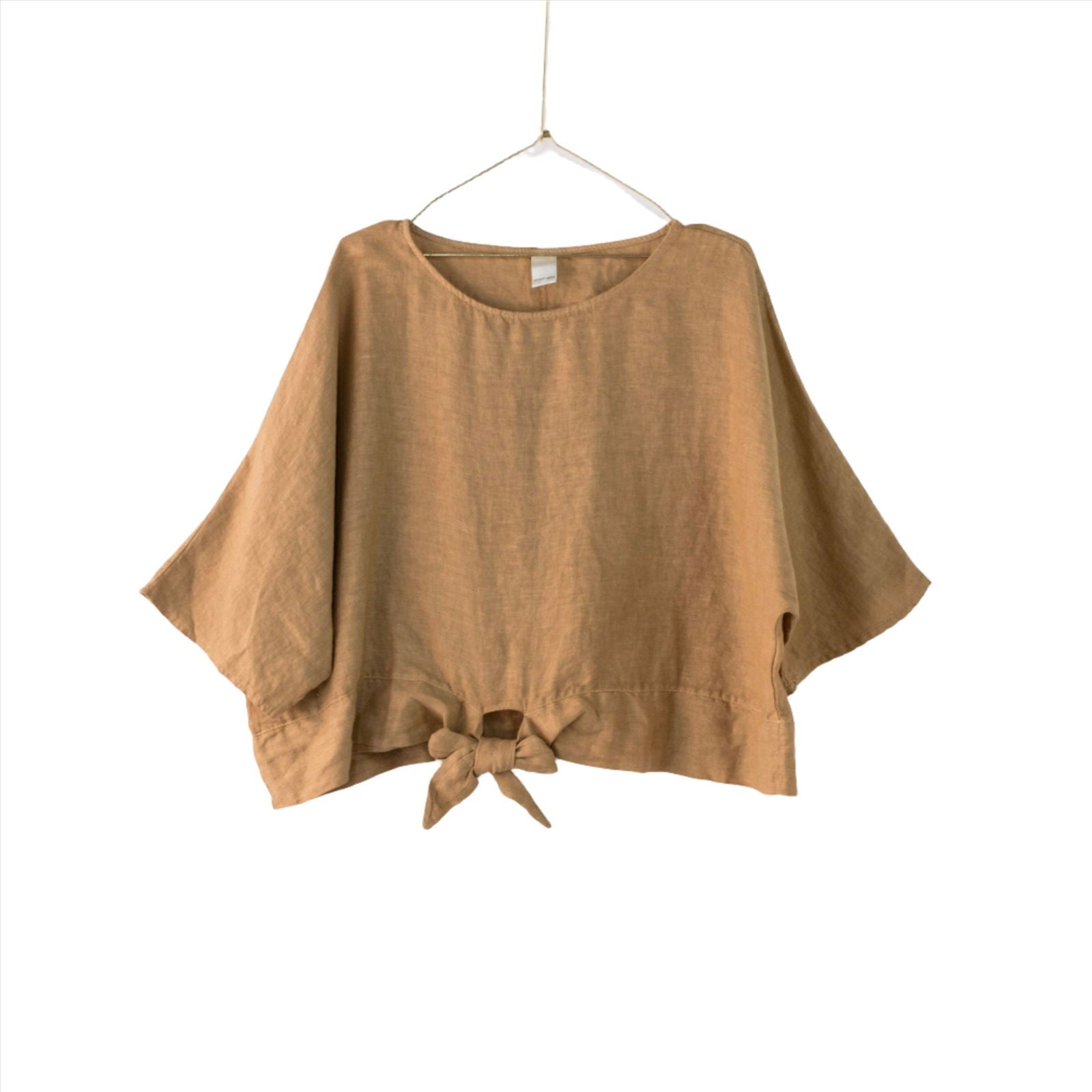 Tan linen box shops cut top