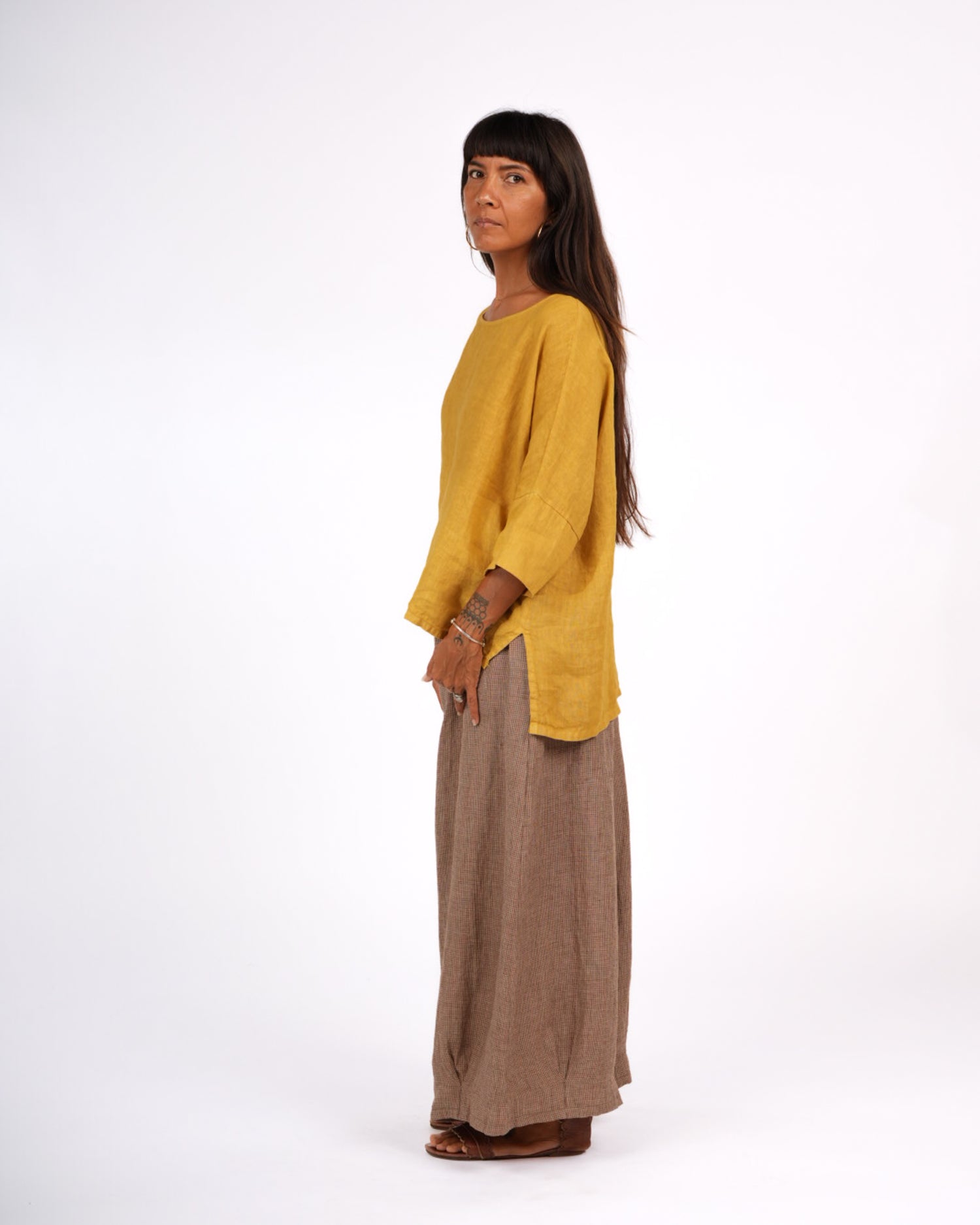 Eadie Linen Pants in Fine Houndstooth