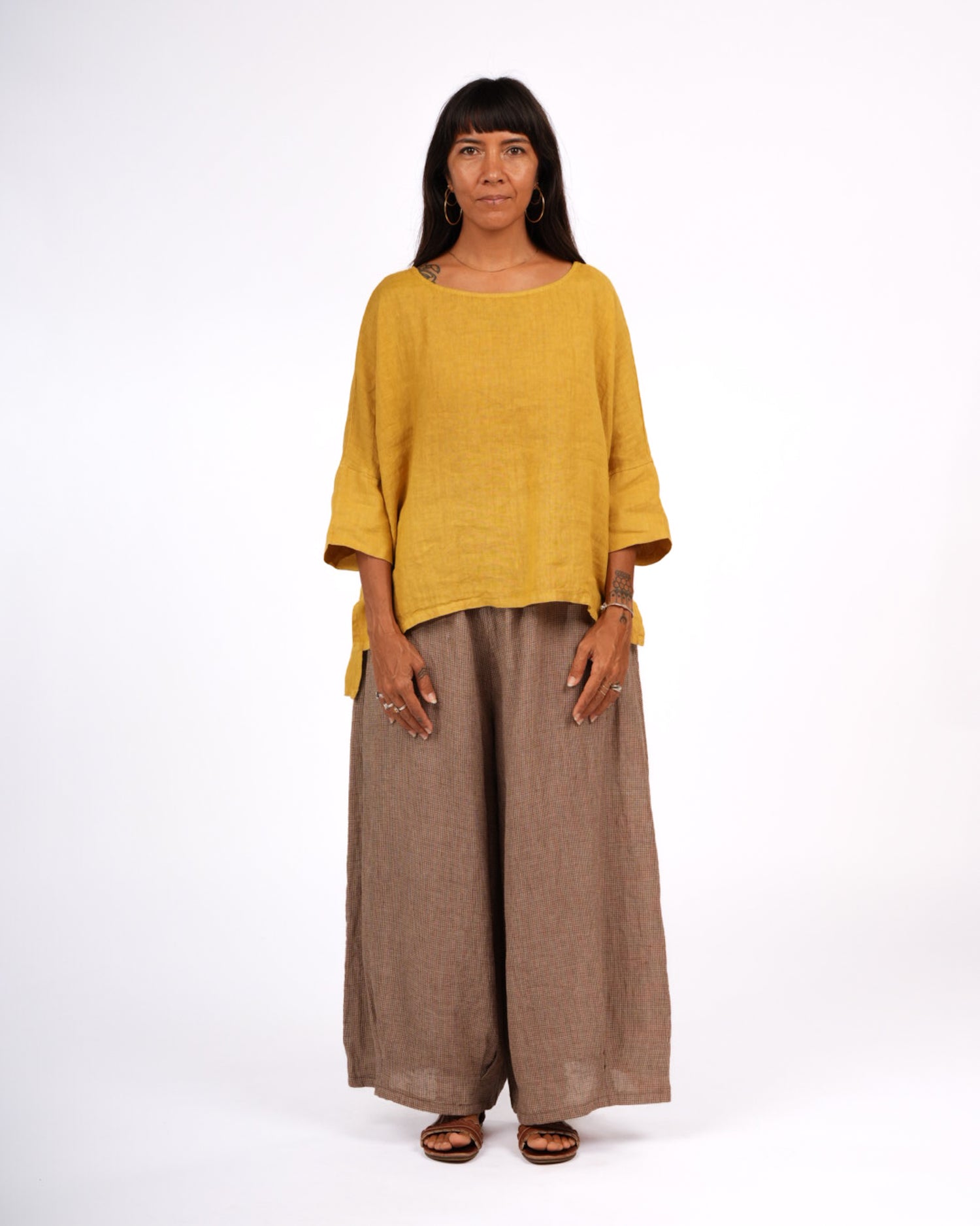 Eadie Linen Pants in Fine Houndstooth