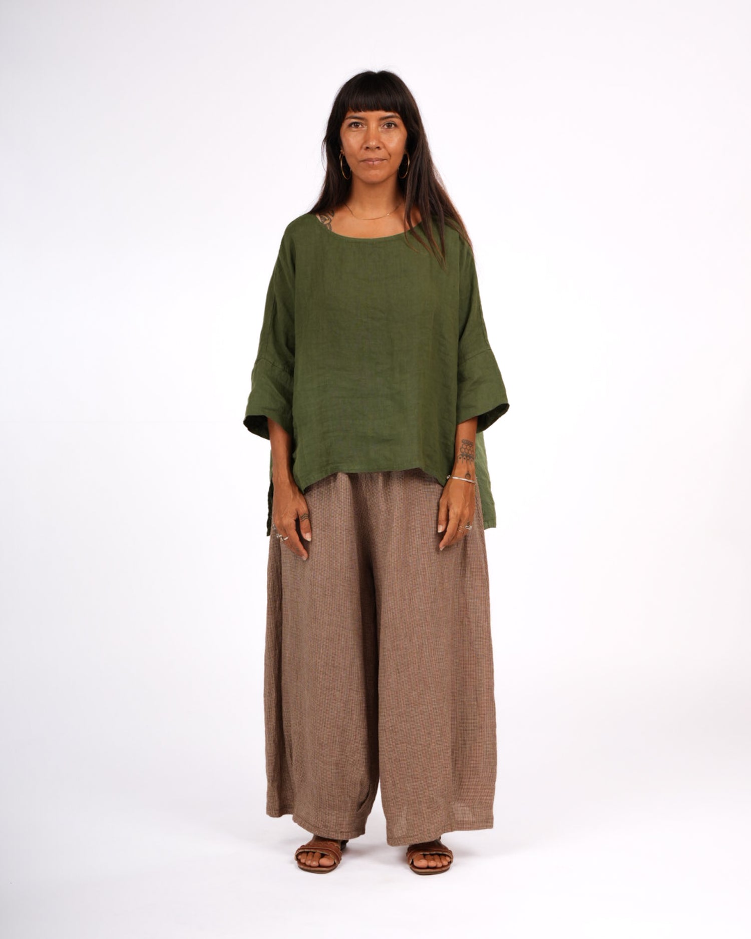 Eadie Linen Pants in Fine Houndstooth