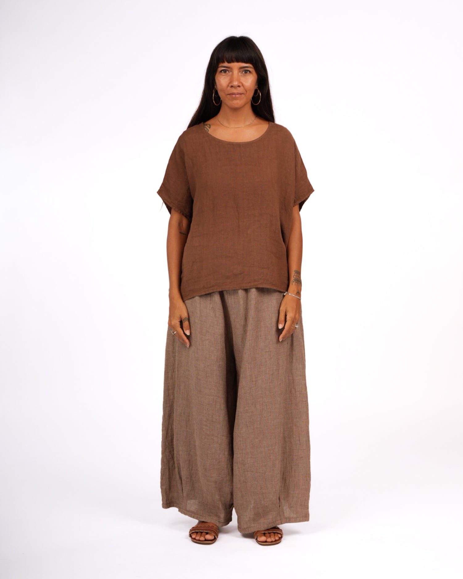 Eadie Linen Pants in Fine Houndstooth