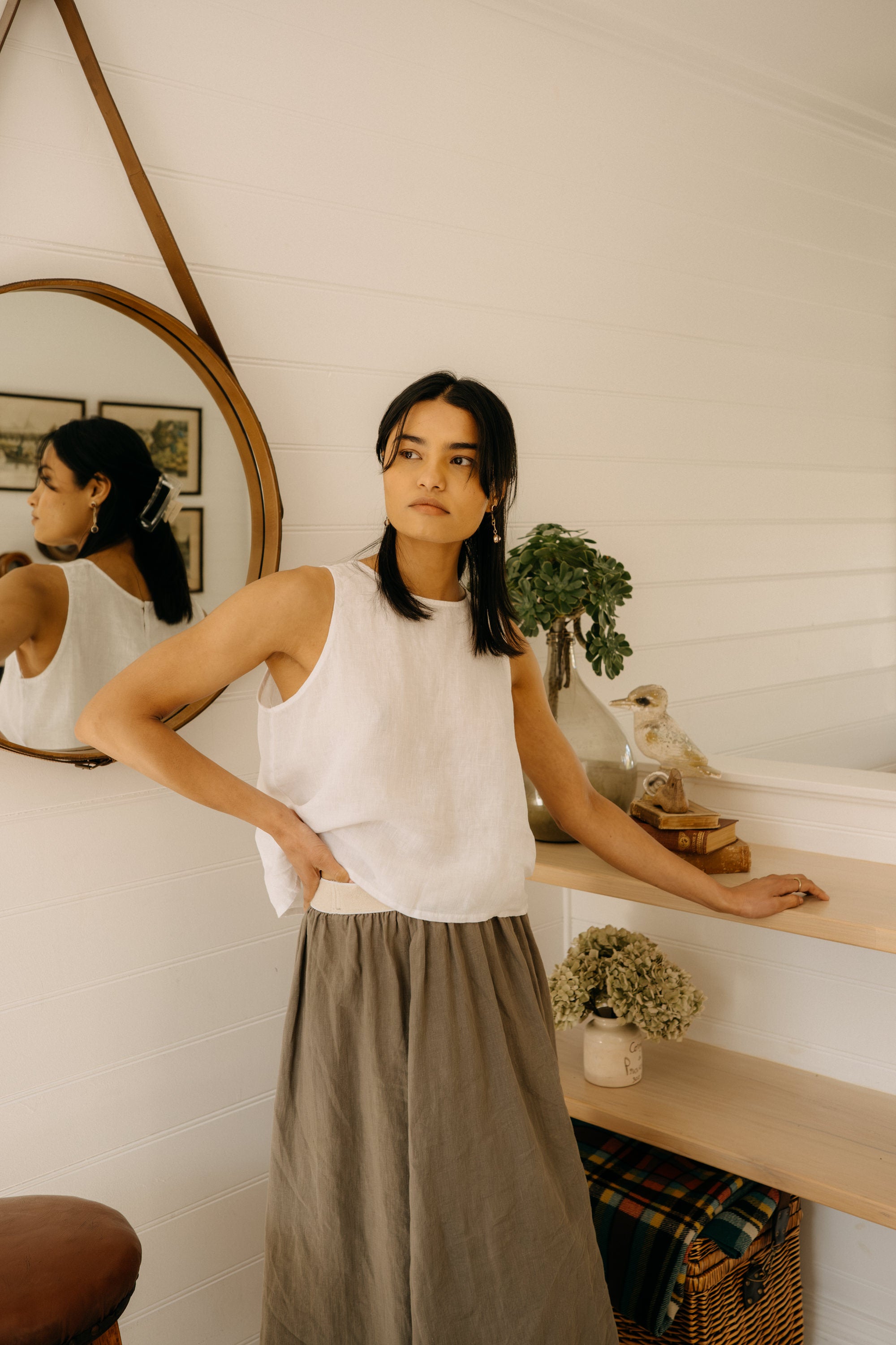 Montaigne Lucie Linen Maxi Skirt Khaki