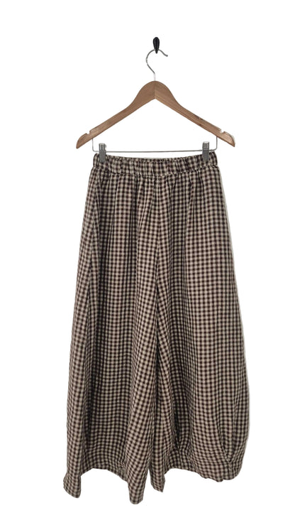 Montaigne Womens Eadie Gingham Linen Pants Brown