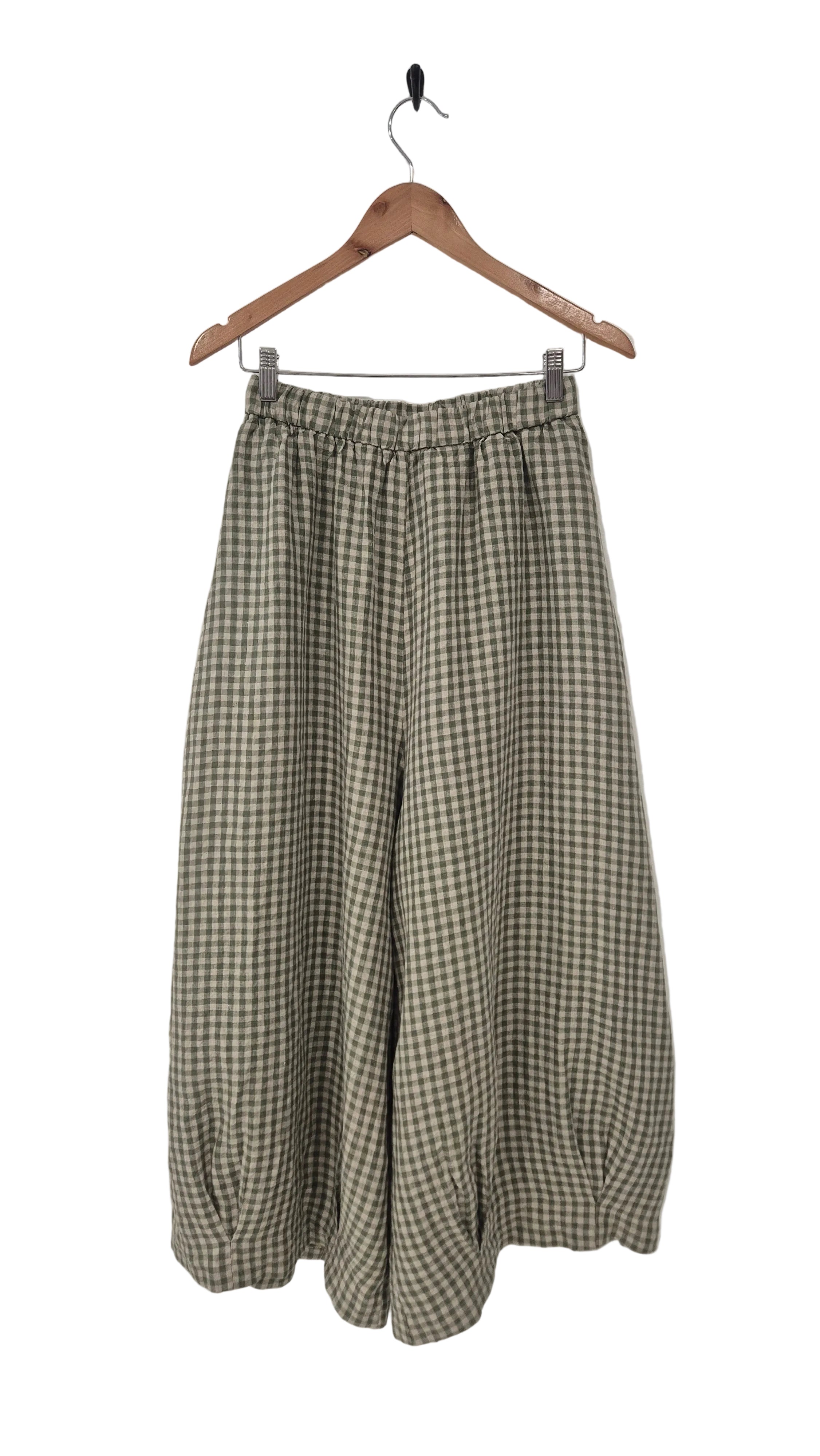 Montaigne Womens Eadie Gingham Linen Pants Sage