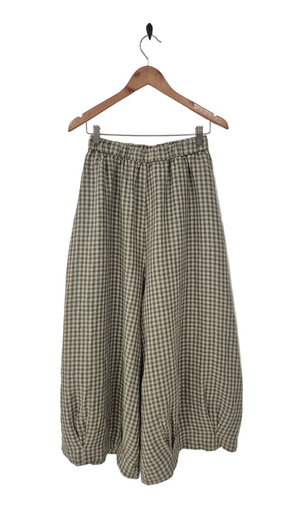 Montaigne Womens Eadie Gingham Linen Pants Sage