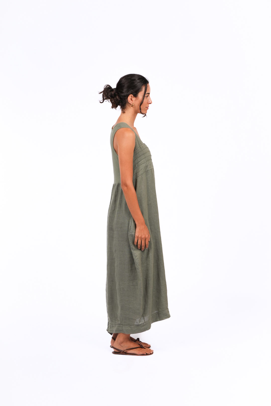 Aurelie Casual Linen Dress Khaki