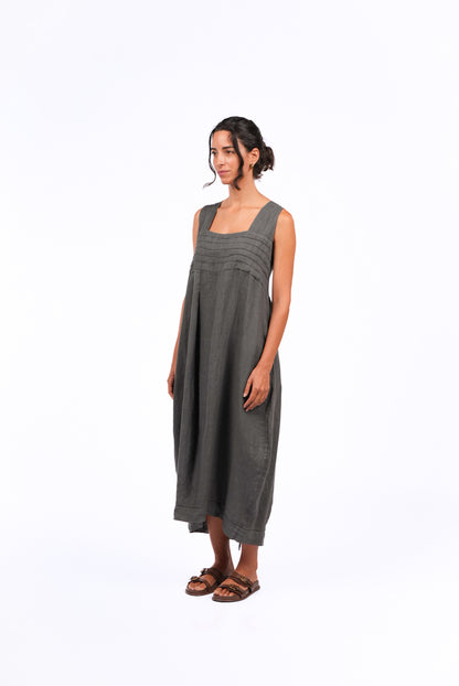 Montaigne Paris Aurelie Casual Linen Dress Petrol