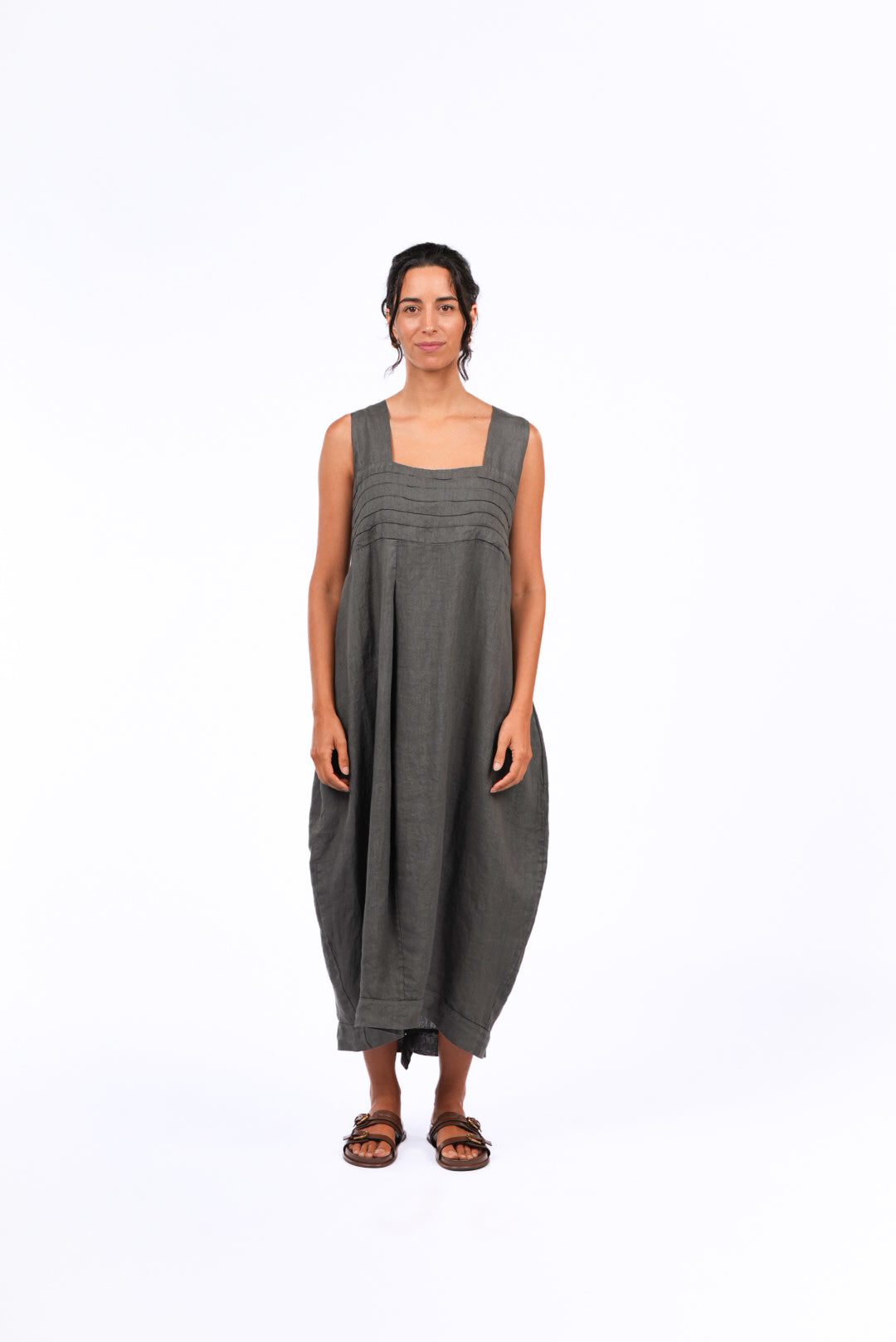 Montaigne Paris Aurelie Casual Linen Dress Petrol