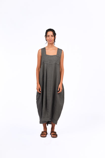 Montaigne Paris Aurelie Casual Linen Dress Petrol