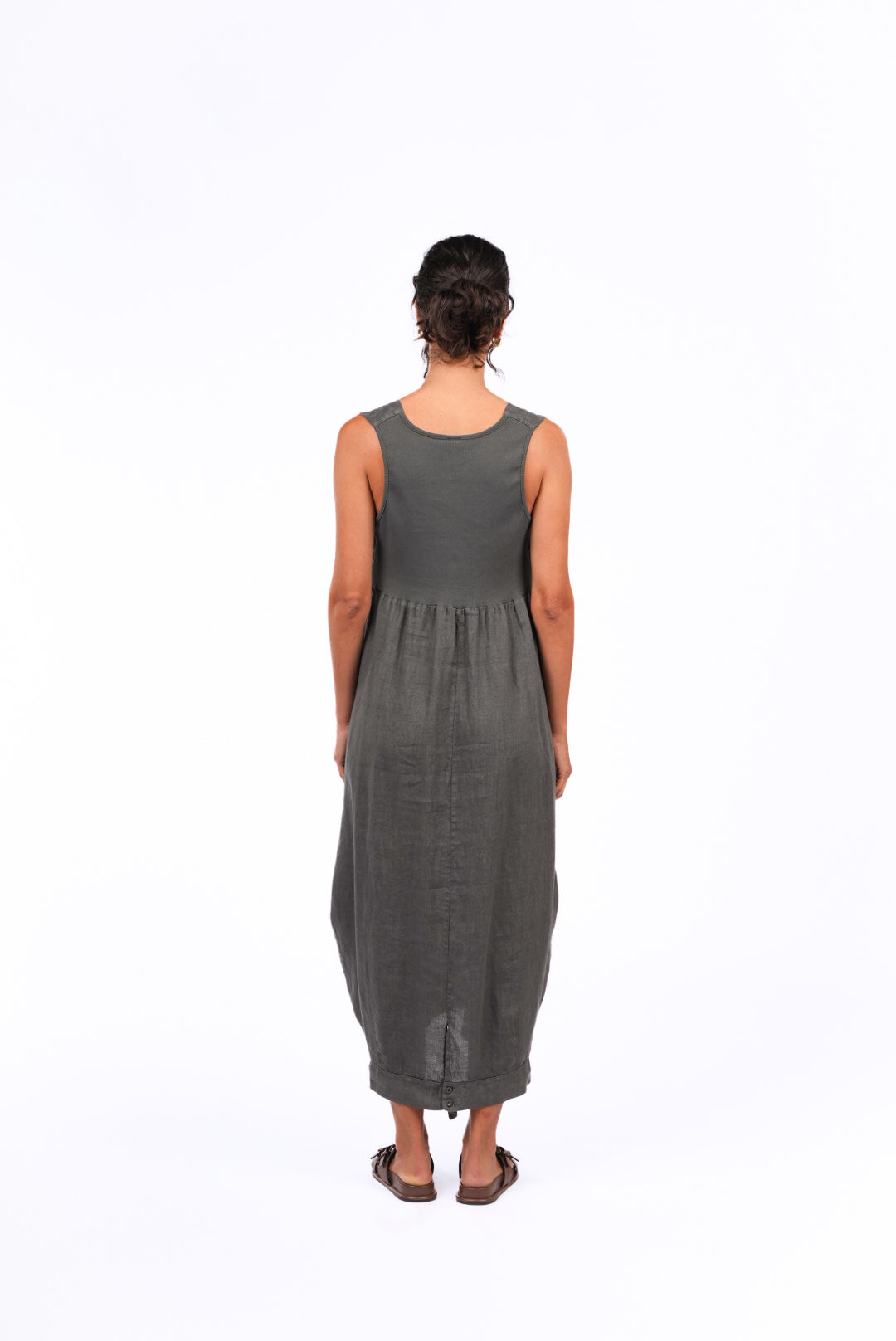 Montaigne Paris Aurelie Casual Linen Dress Petrol