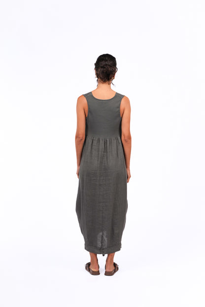 Montaigne Paris Aurelie Casual Linen Dress Petrol
