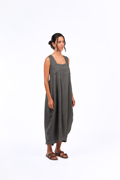 Montaigne Paris Aurelie Casual Linen Dress Petrol