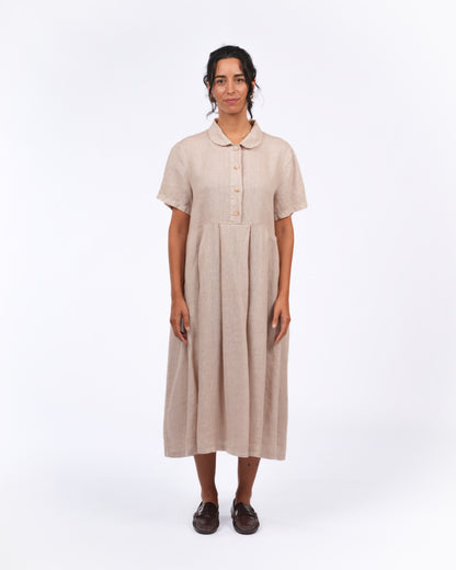 Vianne Linen Dress with Pleats and Side Pockets
