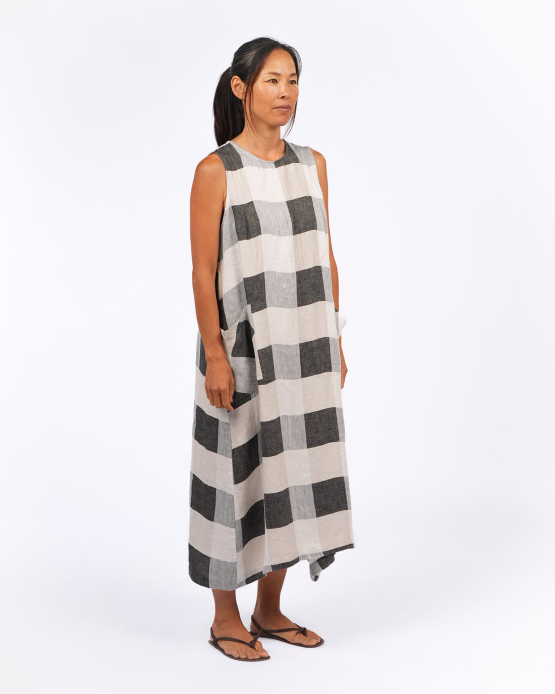 Remy Linen Dress in Black Check