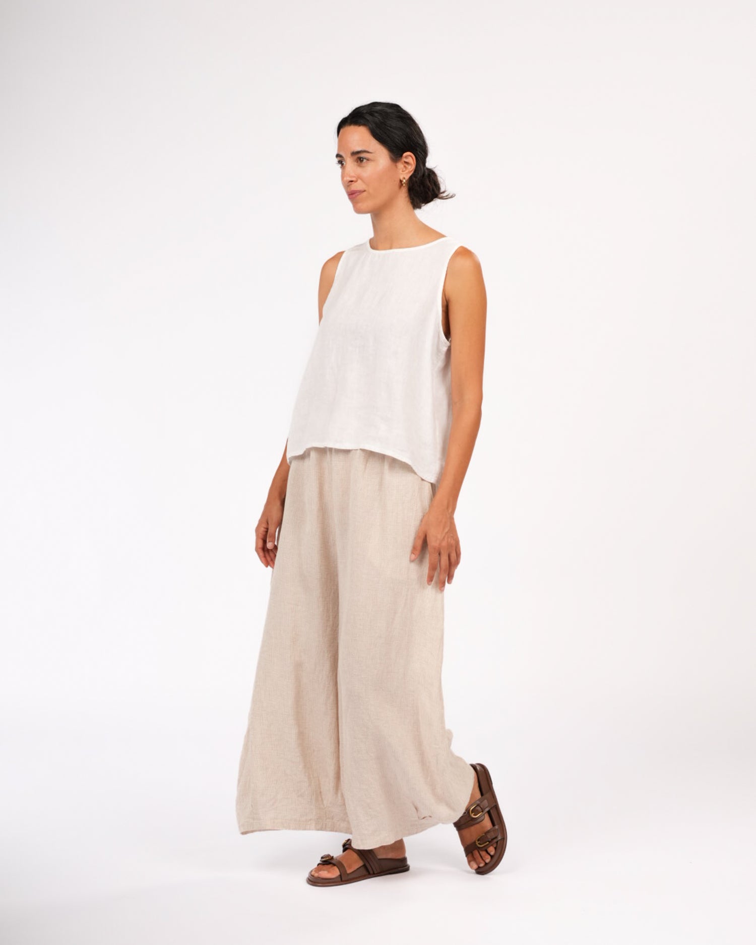 Eadie Linen Pants in Fine Houndstooth