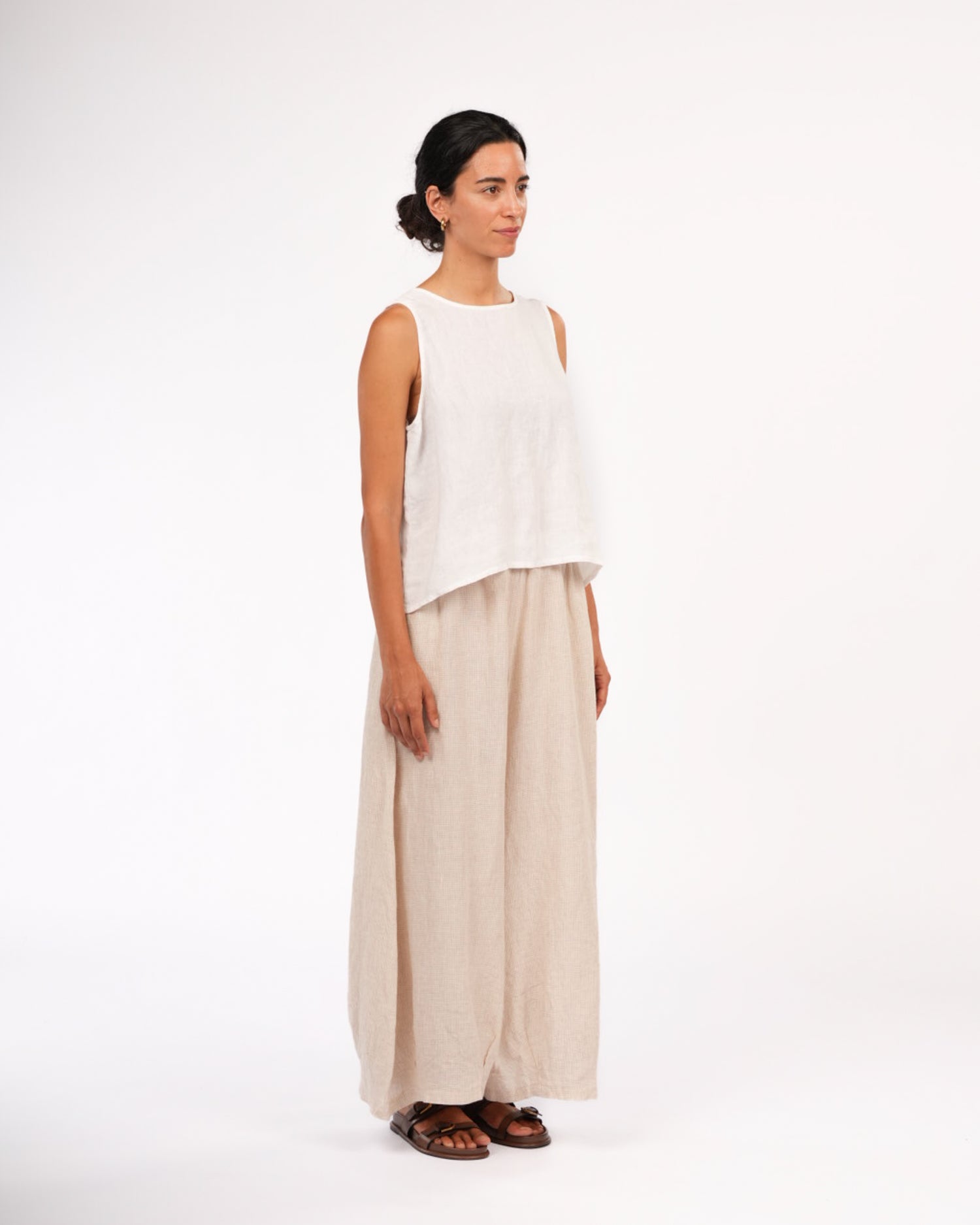 Eadie Linen Pants in Fine Houndstooth