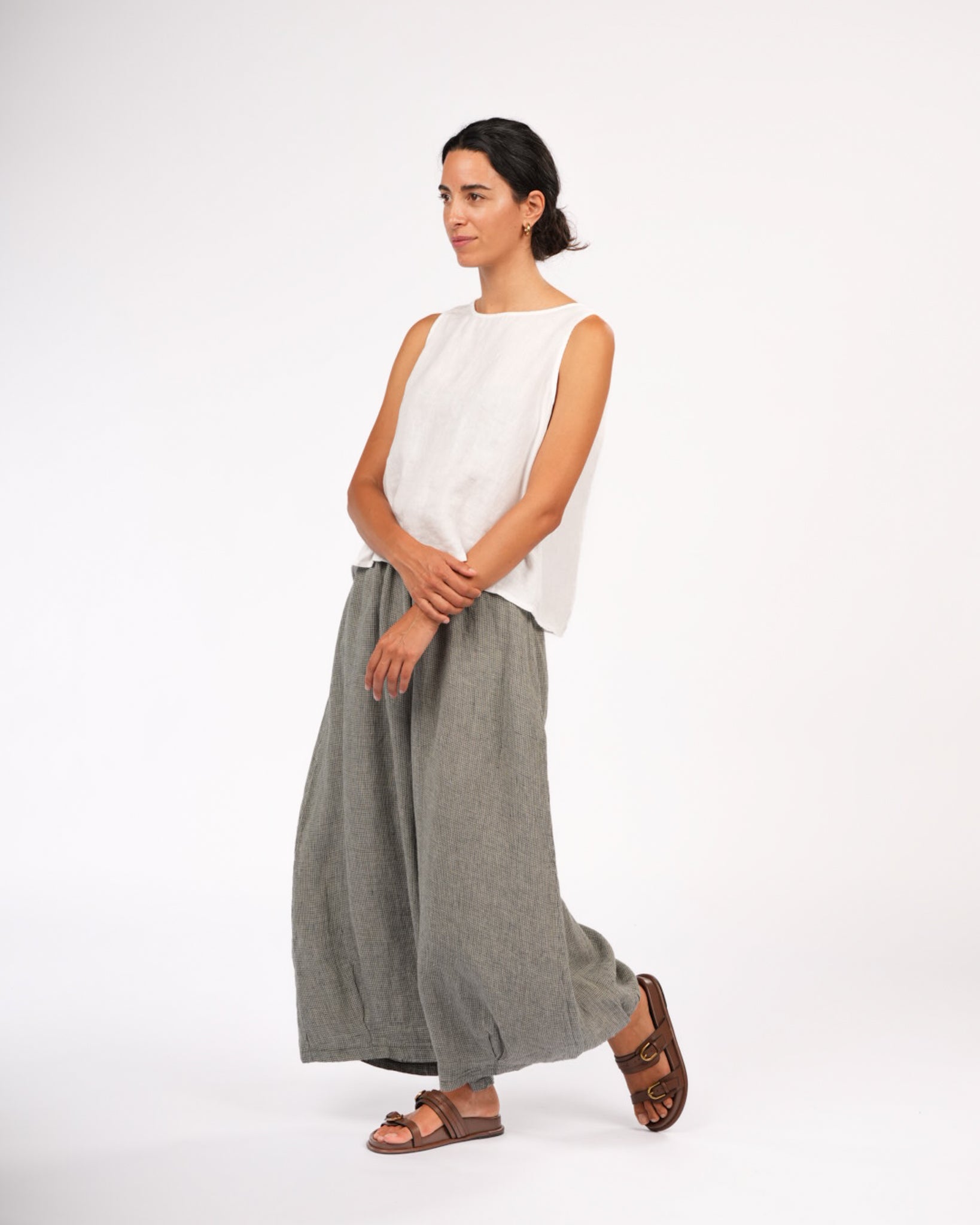 Eadie Linen Pants in Fine Houndstooth