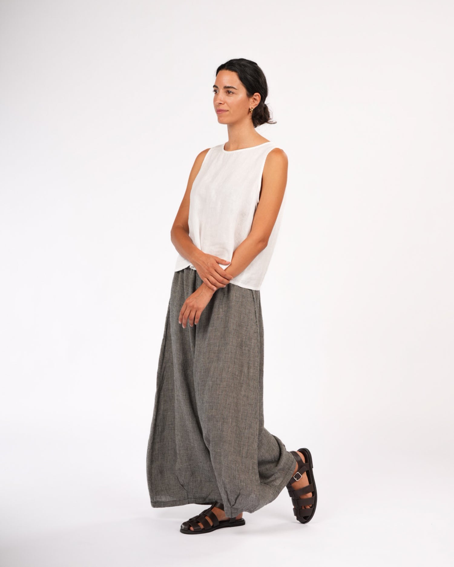 Eadie Linen Pants in Fine Houndstooth
