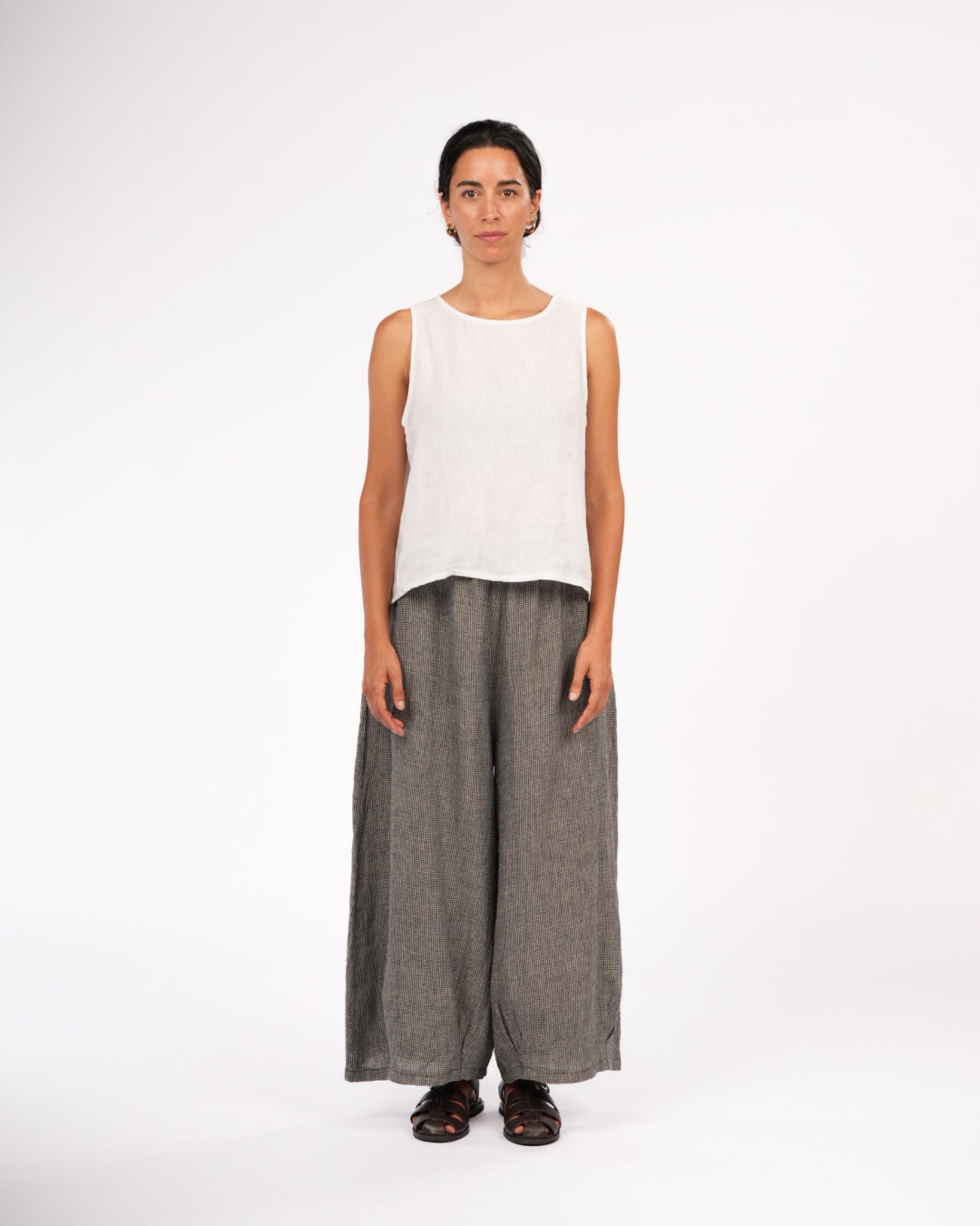 Eadie Linen Pants in Fine Houndstooth