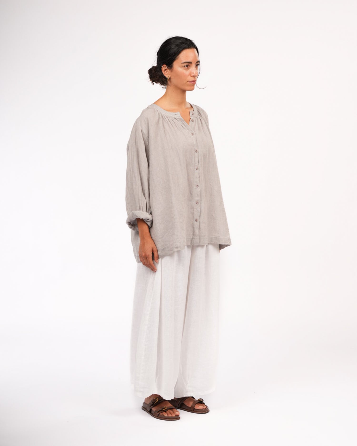 Carmen Linen Top in Fine Houndstooth Linen