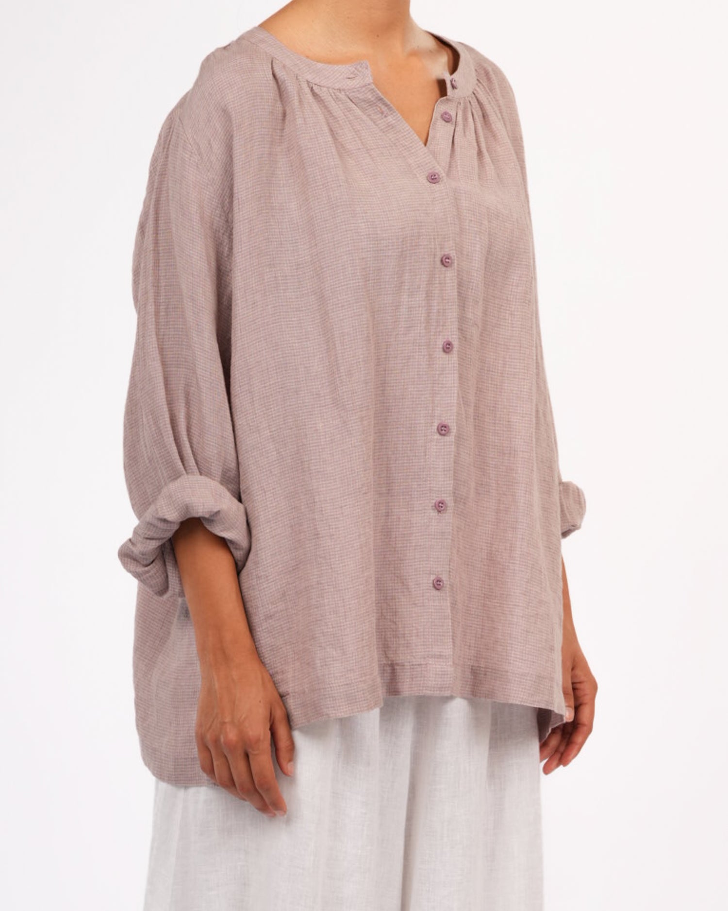 Carmen Linen Top in Fine Houndstooth Linen