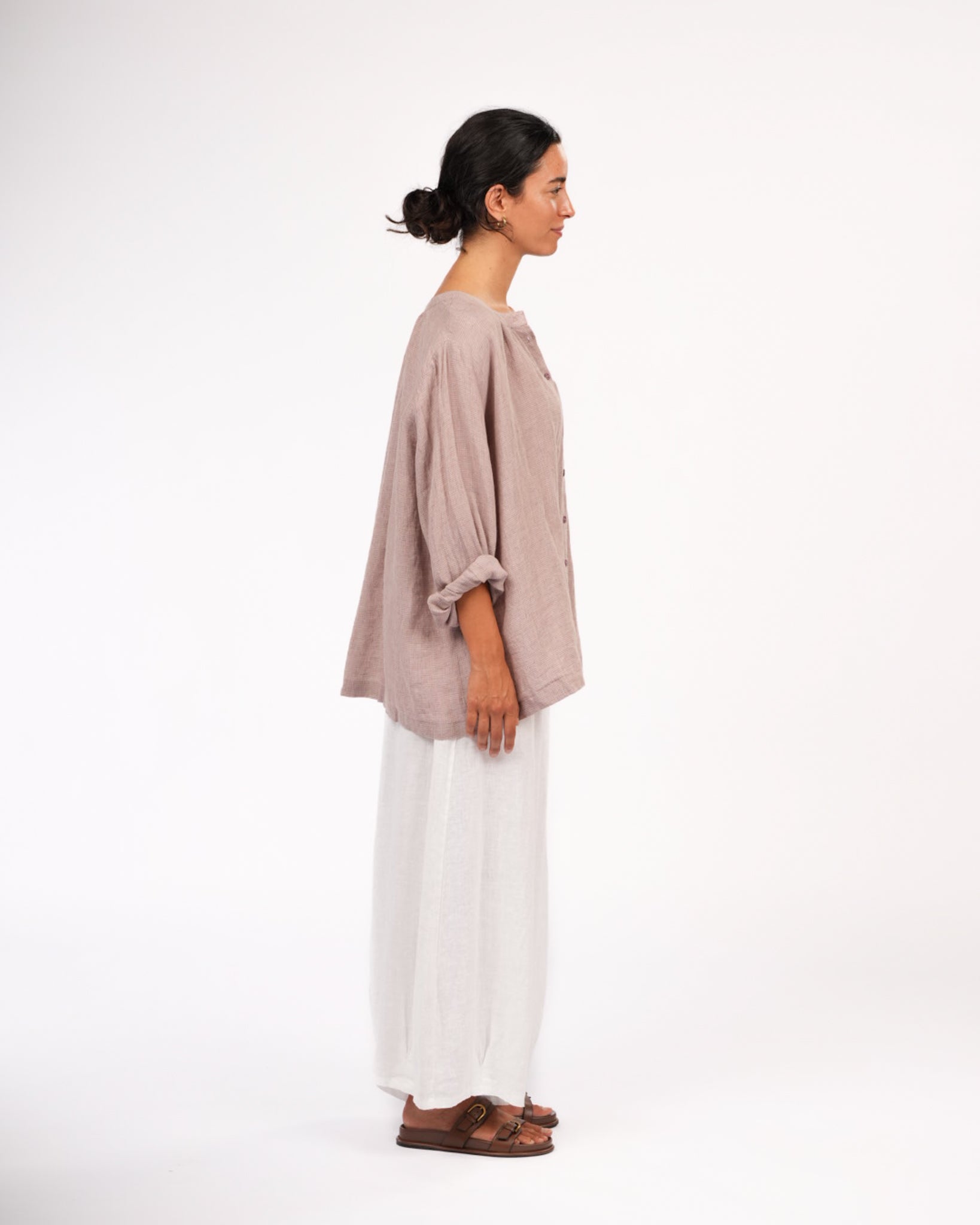 Carmen Linen Top in Fine Houndstooth Linen