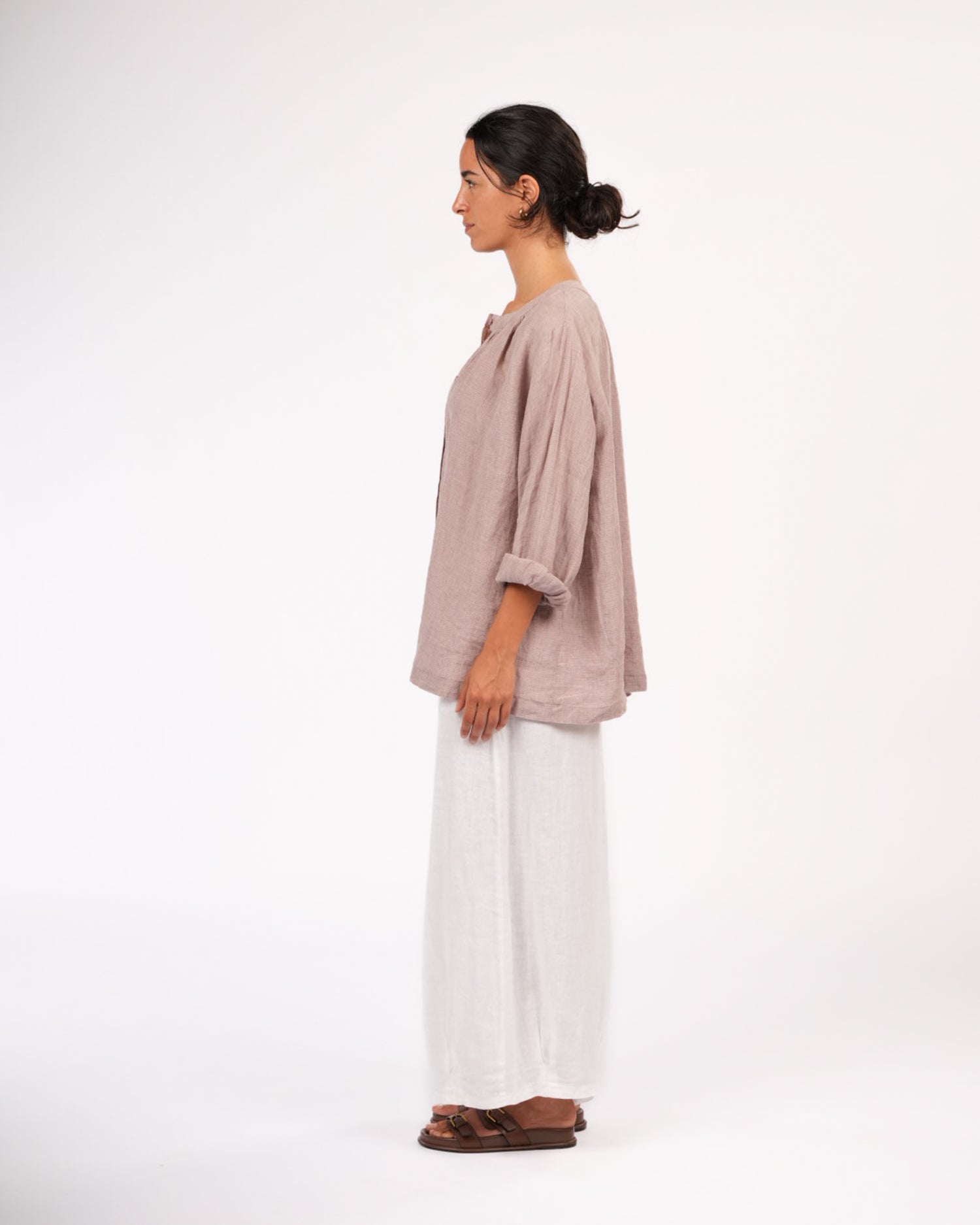 Carmen Linen Top in Fine Houndstooth Linen