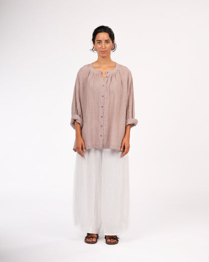 Carmen Linen Top in Fine Houndstooth Linen