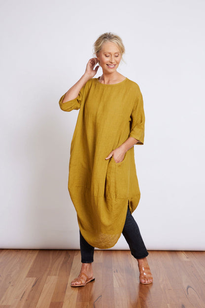 Scallop Casual Linen Dress - Montaigne Paris