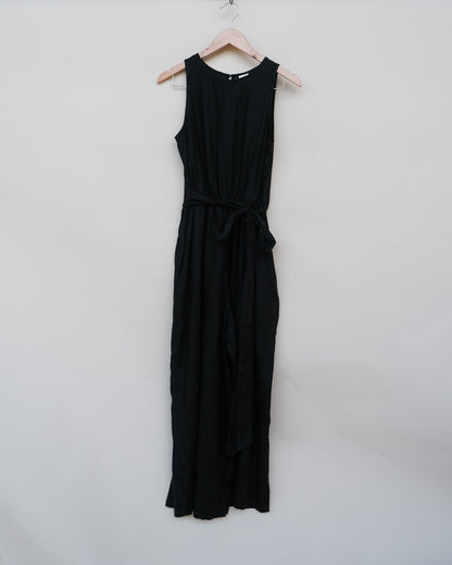 Alba French Linen Tie-Waist Jumpsuit Black