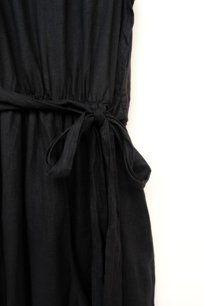 Alba French Linen Tie-Waist Jumpsuit Black