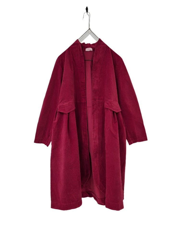 Frederic x Montaigne Pissarro Longline Velvet Coat Barn Red