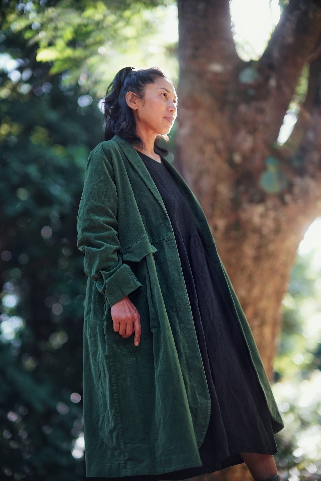 Frederic x Montaigne Pissarro Longline Velvet Coat Forest Green