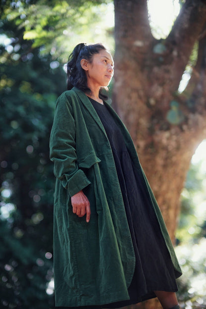 Frederic x Montaigne Pissarro Longline Velvet Coat Forest Green