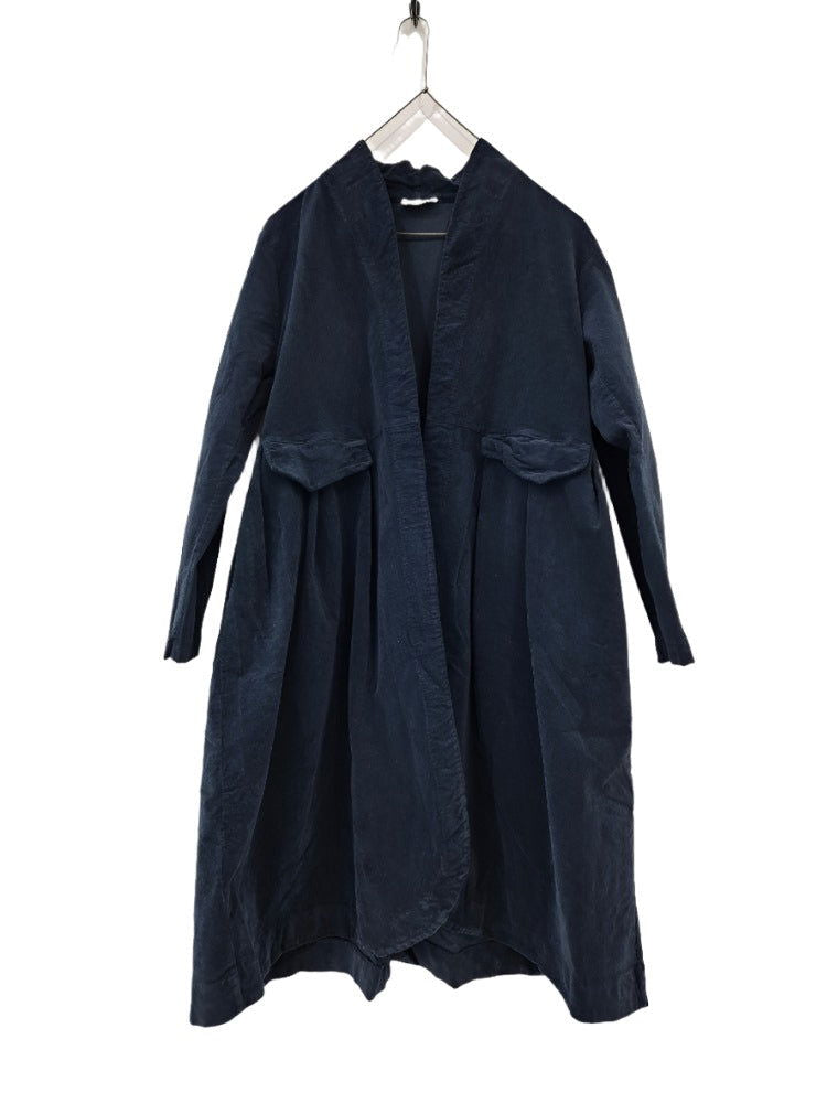 Frederic x Montaigne Pissarro Longline Velvet Coat Navy