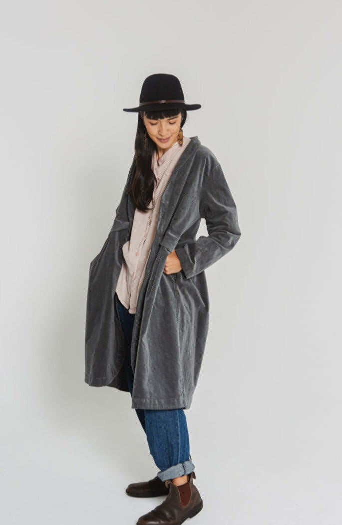 Frederic x Montaigne Pissarro Longline Velvet Coat Petrol3