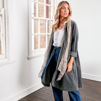 Frederic x Montaigne Pissarro Longline Velvet Coat Petrol4