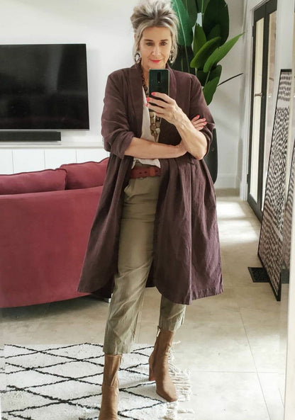 Frederic x Montaigne Pissarro Longline Velvet Coat Rum Raisin