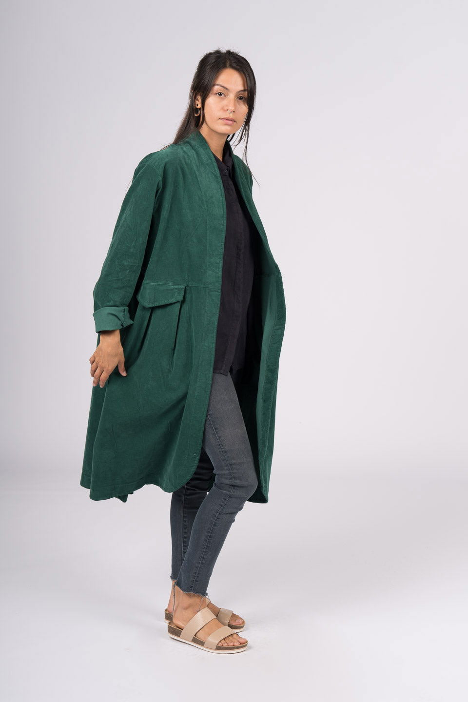 Frederic x Montaigne Pissarro Longline Velvet Coat Teal
